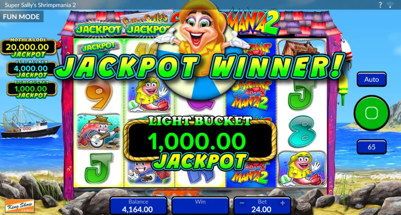 Super Sally's Shrimpmania 2 - start van het mandjes selecteer-spel met de keuze tussen mandjes en Free Spins