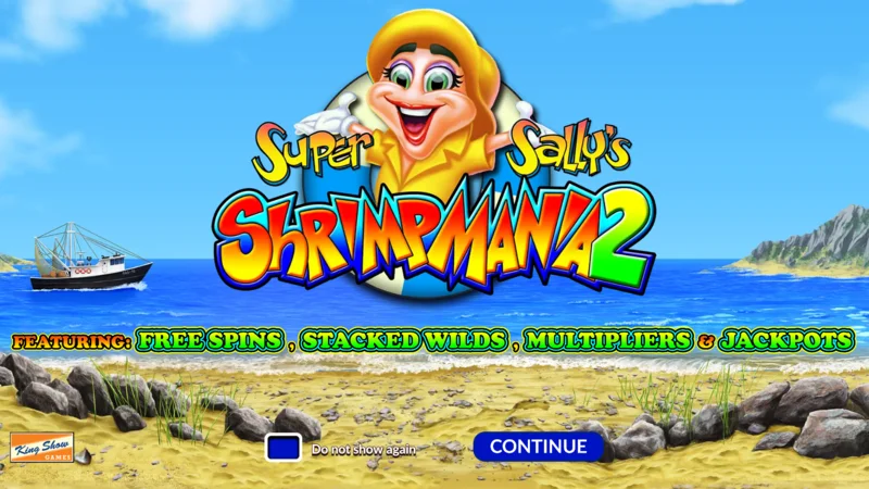 Super Sally's Shrimpmania 2 - hoofdscherm met 5x4 rollen en 40 winlijnen